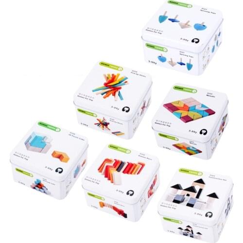 Children 3D Wooden block Jigsaw Cube Puzzle Gyro Montessori Early Learning Education Cognitive Toys Travel Iron Box Game