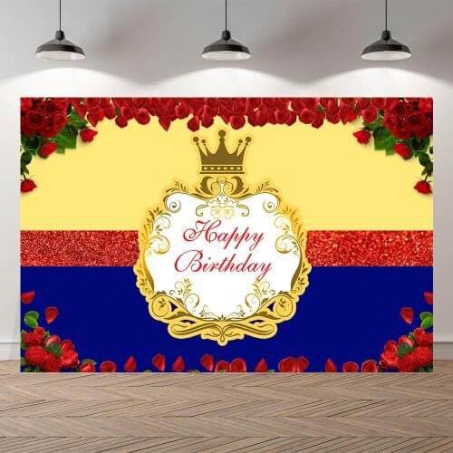 Seekpro Photography Background Kids Baby Red Rose Petal Happy Birthday Banner Photo Backdrop Snow White Princess Party Photocall