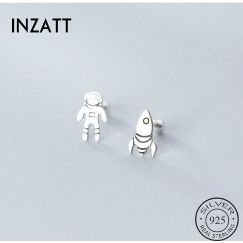 INZATT Real 925 Sterling Silver Asymmetry Vintage Stud Earrings For Fashion Women party Fine Jewelry Hiphop Accessories Gift