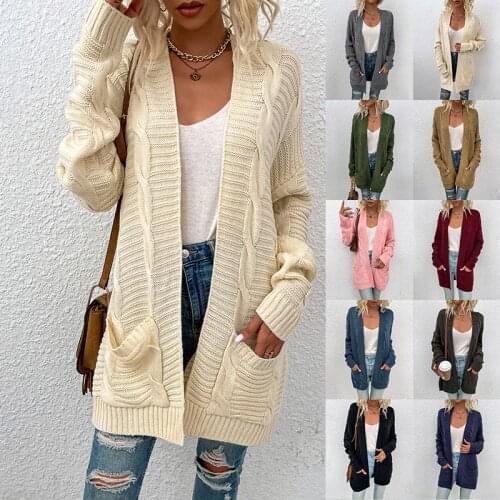 2021 Cardigan Sweater Cloak New Autumn and Winter Womens Clothing Twisted Rope Urban Elegant Pockets Wholesale Item Cape Coat