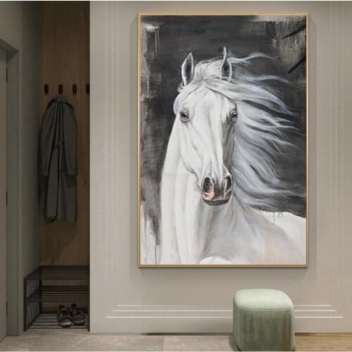 Large Size Nordic Modern Canvas Painting Wall Art White Horse Pictures Animal Posters And Prints For Living Room Decoration