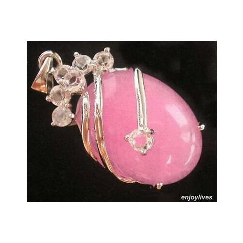 Pink Jade White Gold Plated Crystal Pendant and Necklace