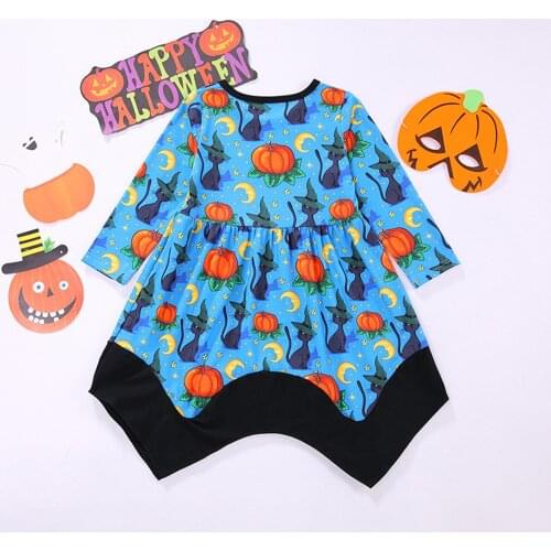 Fashion Toddler Infant Kids Baby Girls O-Neck Halloween Long Sleeve Pumpkin Printed Princess Party Irregular Dress Costume#p4