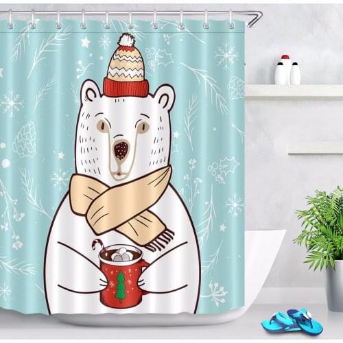Cartoon Funny White Bear Shower Curtain Extra Long Bathroom Waterproof Mildew Resistant Polyester Fabric for Kids Bathtub Decor