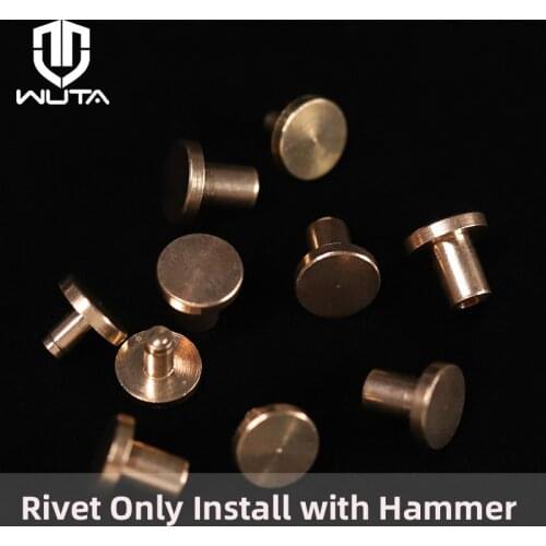 WUTA 10 set Solid Brass Flat Head Rivet Double-sided Belt Nails Strong Fxed Buckle Leathercraft Hardware Install With Hammer