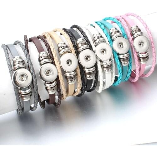 Newest Leather Snap Button Bracelet Bangle Jewelry 18mm Snap Bracelet for 20mm 18mm Handmade Braided PU Leather Button Jewelry