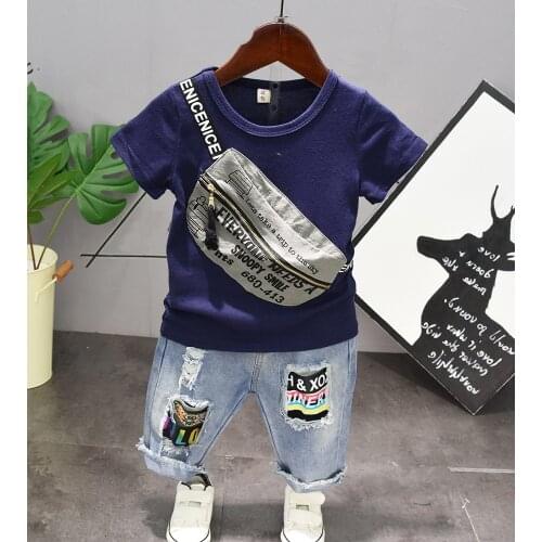 New Summer Boys Clothing Sets Toddler Infant Kids Baby Boys T-shirt+Denium Shorts Pants 2 Pcs Clothes Sets 2-7 years
