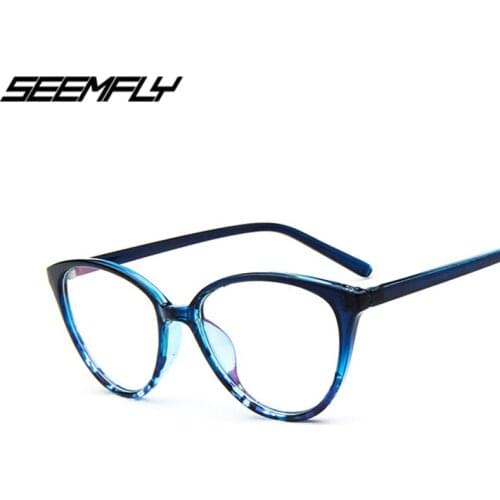 Seemfly Cat Eye Glasses Women 2021 Vintage Transparent Big Frame Eyeglasses Female Clear Lens Spectacle Plain Mirror New