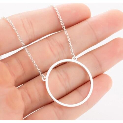 New Fashion Simple Circle Stainless Steel Initial Necklace For Women Gold And Silver Color Round Pendant Necklace Custom Jewelry