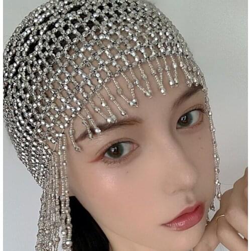Weave Rhinestone hat Vintage Tassel Cap Women wedding