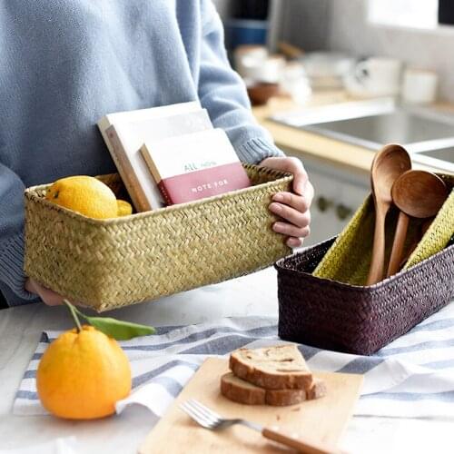 Wicker Storage Boxes Fruit Bread Picnic Storage Baskets Cosmetic Sundries Storage Box Outdoor Home Bathroom Organizers