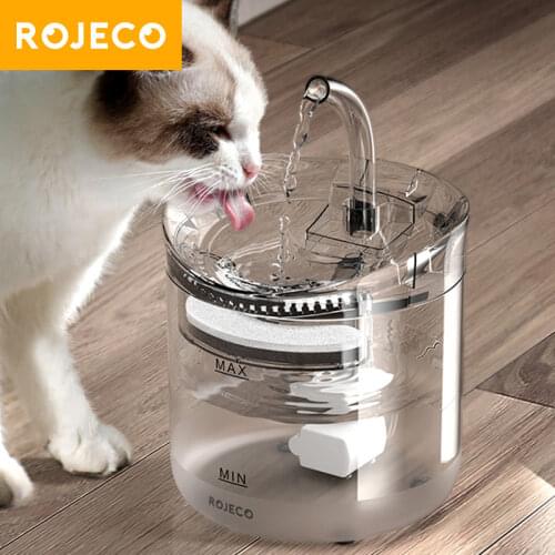 ROJECO 2L Cat Water Fountain Filter Automatic Sensor Drinker For Cats Feeder Pet Water Dispenser Auto Drinking Fountain For Cats