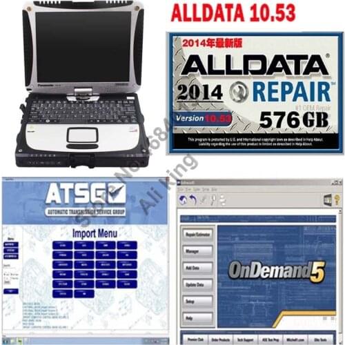 Auto repair software alldata 10.53 autodata Mi shell 2015 car repair software 50 in 1TB HDD with CF-19 toughbook diagnose PC