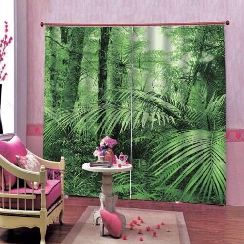 Luxury Blackout 3D Window Curtains For Living Room Bedroom Customized size beautiful scenery 3d curtain green leaf curtains