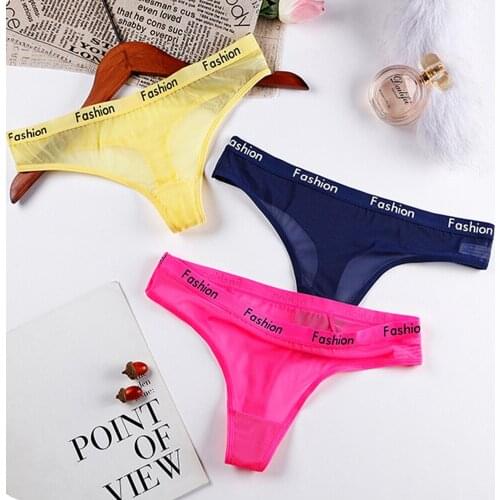Sexy Panties Women G String Letter Print Lingerie Cozy Mesh Hollow Tempting Briefs Womens Underpants Thong Low Waist Underwear