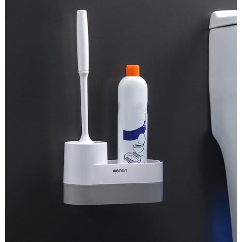 TPR WC Toilet Brush Rubber Head Flexible Soft Holder Set With Sticker Multifunctional Rotatable Cleaning Brush Bathroom Tools