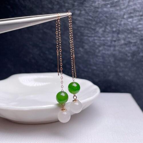 SHILOVEM 18k yellow gold real Natural white Jasper drop earring fine Jewelry women wedding gift new 6mm myme060655212hby