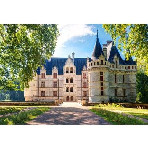 Fairytale Series Photography Background White And Blue Vintage Stone Brick Palace Green Trees And Lawn Backdrop For Photo Booth