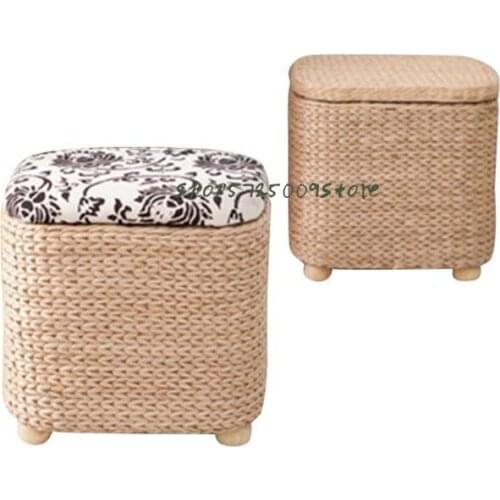 Package Mail Pure Handmade Straw Storage Stool Storage Stool Rural Solid Wood Can Sit People Change Shoes Stool Footstool Living
