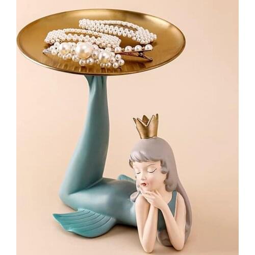 Little Mermaid Tray Art Figurine Statue Resin Sculpture for Home Desktop Decoration Ornaments Crafts