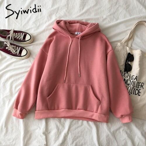 Syiwidii Fleece Hoodies Women Sweatshirt Autumn Winter 2021 Korean Fashion Casual Oversized Ladies Pullovers Warm Pocket Hooded