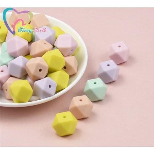 Teeny Teeth 10 PCS Pastel Soft Candy MIX 14-17 MM Silicone Hexagon Beads Food Grade Jewelry Baby Nursing Geometric Beads