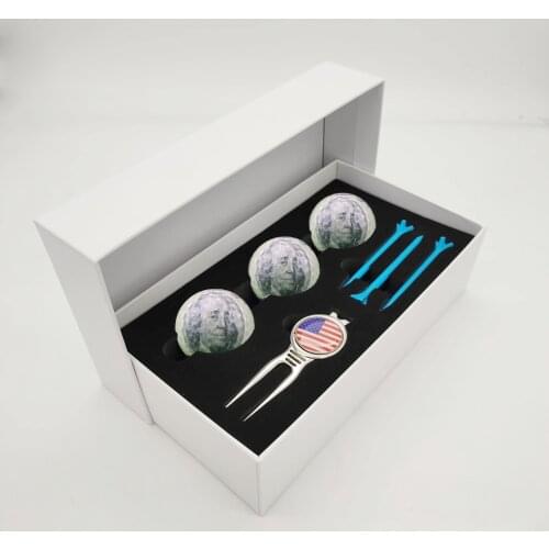 Urethane 3 piece 3-layer golf balls + 3pcs 5 Prong zero friction 70mm plastic golf tee + golf divot repair tool gift box set