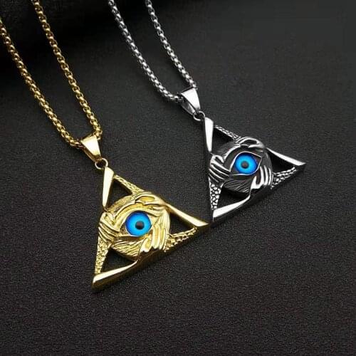 Turkish Evil Eye Charm Pendant Chain Gold Silver Color Stainless Steel Necklace For Women Men Hip Hop Jewelry Dropshipping
