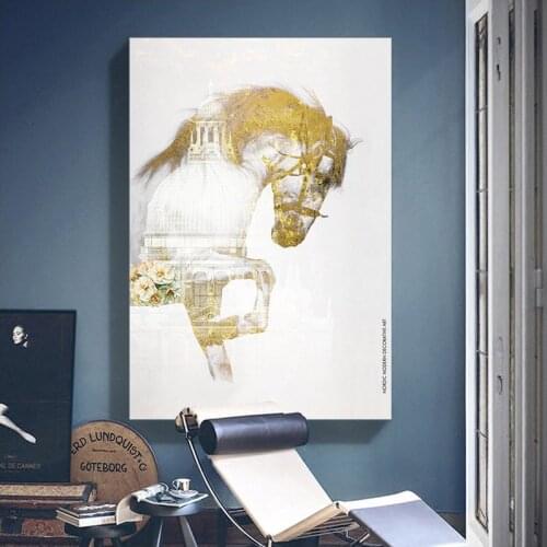 Home decoration painting animal posters canvas DIY Frame mural Log frame Sketch Horse posters Un framed painting Printing