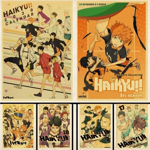 Japanese Cartoon Haikyuu Poster Volleyball Boy Art Painting Kraft Paper Prints Wall Sticker for Room Decoration Retro poster