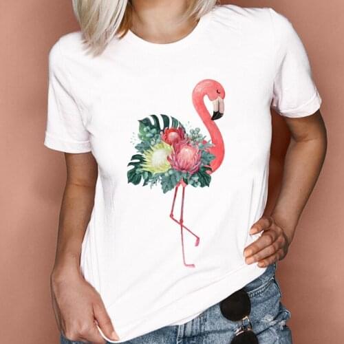 Women Graphic Floral Flamingo Animal Cartoon Cute 90s Clothing Summer Spring Lady Clothes Tops Tees Print Female Tshirt T-Shirt