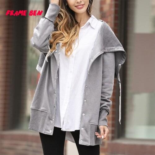 FRAME BEN 2019 Autumn and Winter Loose Casual Four-button Buckle Decorative Long Sleeve Hoody Hoodies Sweatshirt for Female