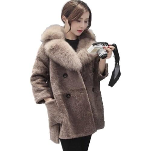 Women Jackets Winter Coat Jacket Turn-down Collar Double Breasted Women Coat Cashmere Coat Thick Warm Fashion Fluffy Jacket