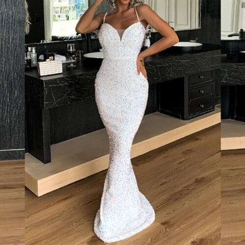 2020 Dresses For Women Sequined Spaghetti Strap Sleeveless Floor Length Dress Women Dresses Woman Party Night Dress