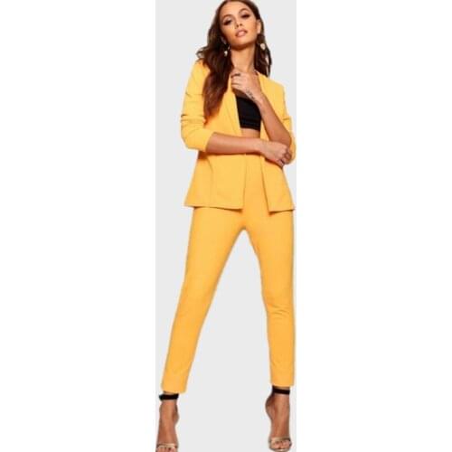 Fashion Yellow Double Breasted Suit for Women Business Pantsuits Office Formal Ladies Work Wear Blazer Outfit Pantsuit