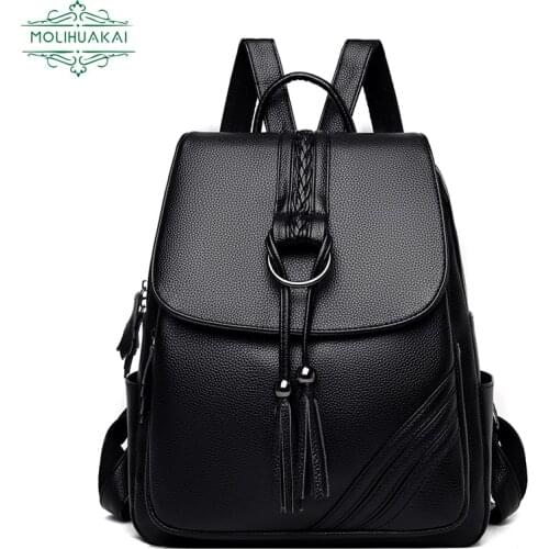 High Quality Ladie PU Leather Backpack Fashion Luxury Designer Tassel Female Bag Handbag Large Capacity Mochilas Feminina Preppy