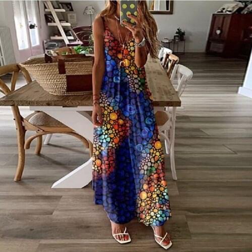 Summer Women Maxi Dress Casual 2021 Sleeveless V-neck Printed Long Dress Backless Ladies Clothing Dresses Streetwear Vestidos