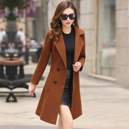 Women Coats Spring New 2020 Winter Korean Fashion Temperament Medium Long Wool Jacket Tweed Womens Clothing ladies Blends 802E