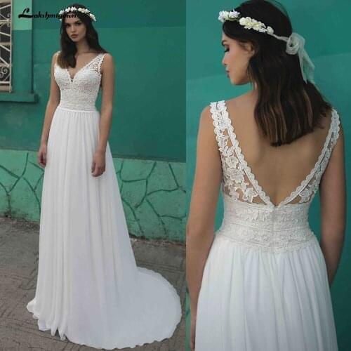 Summer Beach A-Line Wedding Dresses Boho lace V-neckline Backless Tulle Bridal Gown Abito Da Sposa Vestido De Novia