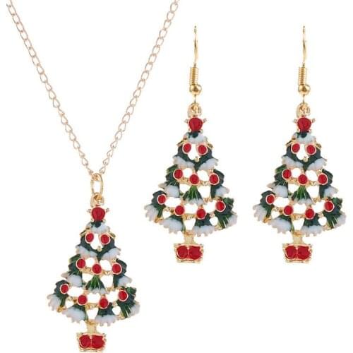 3pcs/set Christmas Tree Necklace Earring Sets Jewelry for Women Stainless Steel Choker Necklace Christmas Gift Festival Decor