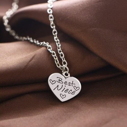 12PC Best Niece Heart Pendant Charm Necklaces Family Kids Children Girls Birthday Gifts Christmas Presents Jewelry Accessories