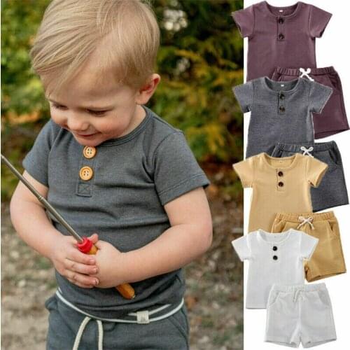 PUDCOCO 2Pcs Infant Baby Boy Clothes Set Cotton Top T-Shirt Shorts Pants Outfits Summer 0-24M