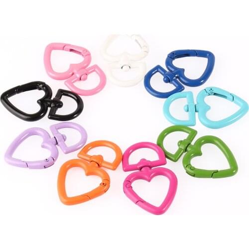 4*44mm 5pcs/lots Metal Heart Shape Hollow Keychain Split Key Ring Swivel Lobster Clasp Connector for Bag Belt Dog Mask Chains