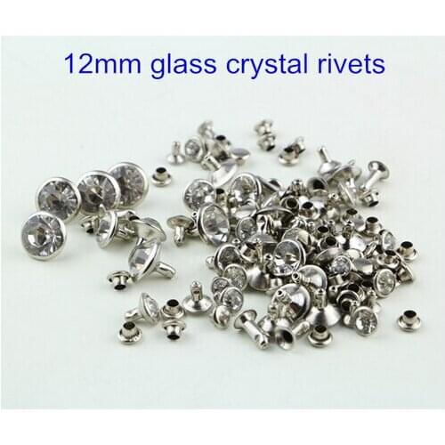 50 Sets of 12mm Glass Bead Rivet Studs Crystal Glass Silver Metal Frame Studs Decorations Findings - Free Shipping