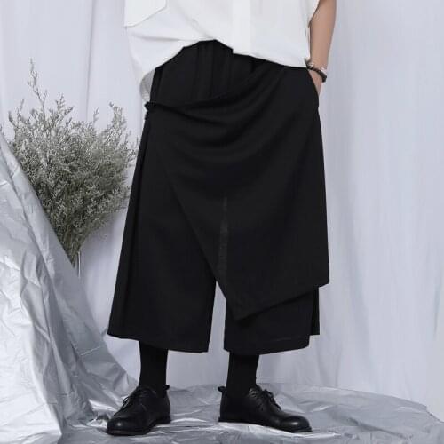 Drape wide-leg pants mens cropped trousers Yamamoto dark niche design hair stylist loose casual cropped culottes