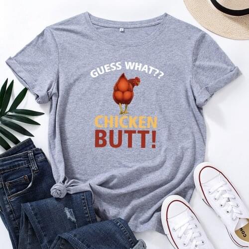 Womens Graphic Tees Cotton Short Sleeve Loose T Shirt Tops Female Summer Casual Clothes Guess What Red Chicken Shirt