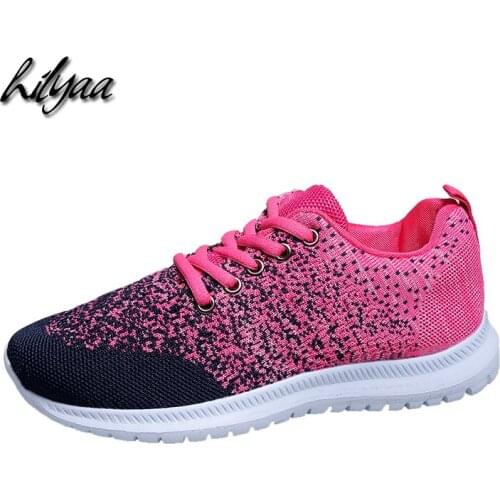 2019 HILYAA NEW Woman Sneakers Knitted Mesh Flats Shoes Female Casual outdoor Flats Shoes Soft Breathable Running Sneakers Women