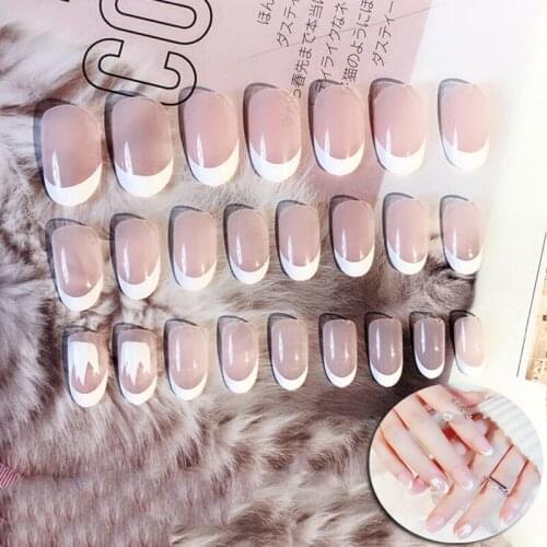 24pcs/set Fake Nails Short Nail Design Tips With Solid White Wine Red Stripes Dark Green Fashion