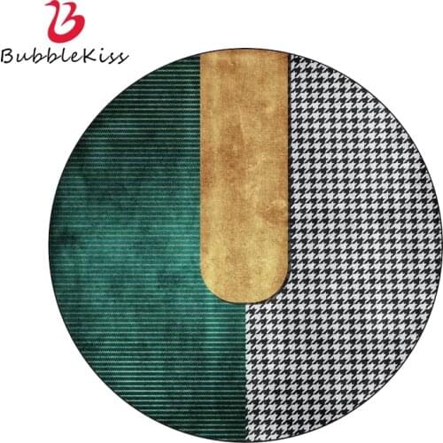 Bubble Kiss Green Round Carpet Nordic Style Home Custom Rug Gold Geometric Pattern Floor Mat Living Room Coffee Table Decoration