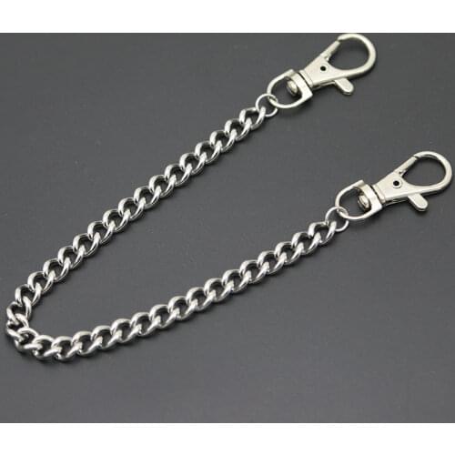 Metal Wallet Curved Chain Leash Pant Jean Keychain Ring Clip Mens Hip Hop Flat Stainless Steel Necklace Jewelry